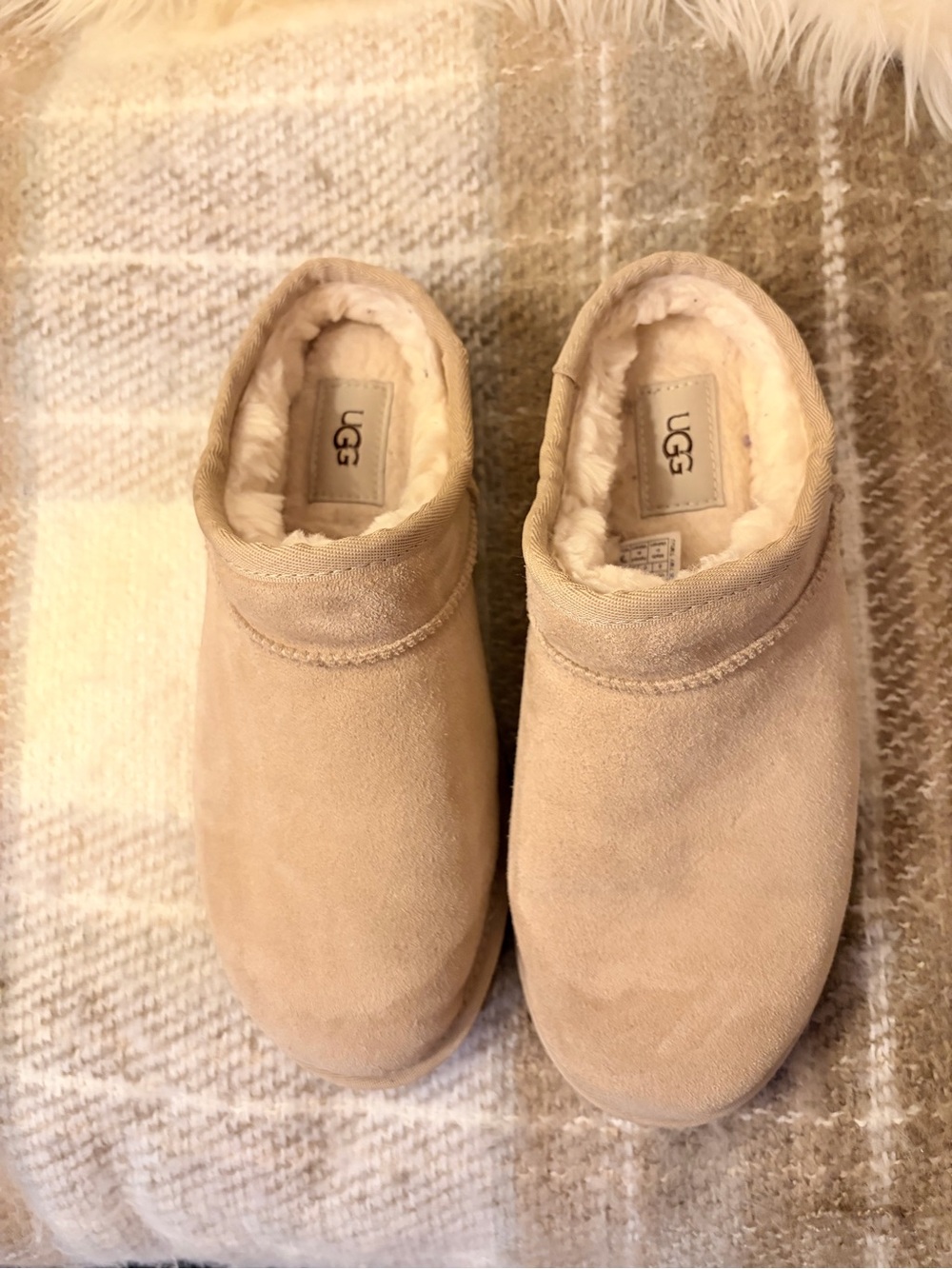 UGG Sand Suede Slip-On Booties with Shearling Lining